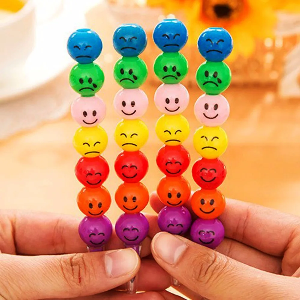 4 Pc/Pack Cute Colorful 7-Color Sugar-Coated-Caw-Shaped Funny-Face Crayon for School Stationery & Office