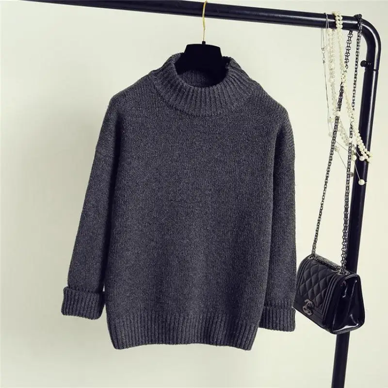 

2024 Autumn And Winter New Arrival Sweater Female Half Turtleneck Thickening Set Loose Sweater Head Korean Free Shipping