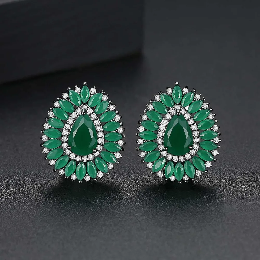 LUOTEEMI Brand Design Women Pink Green Big Stud Earrings for Wedding Party Water Drop Paved CZ Fashion Earrings 2022 Trend New