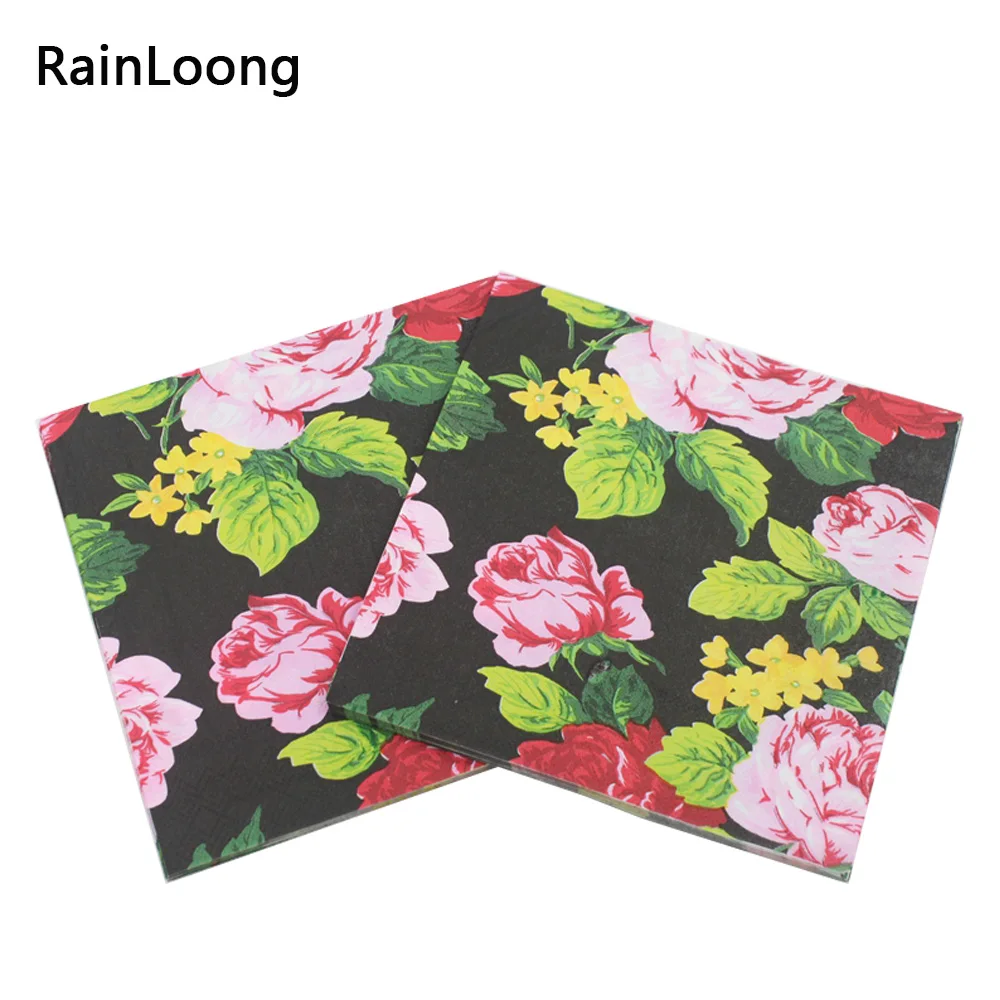 [RainLoong] Floral Flower Paper Napkins Event & Party Tissue For Cocktail Decoration Decoupage Serviettes 33*33cm 1 pack