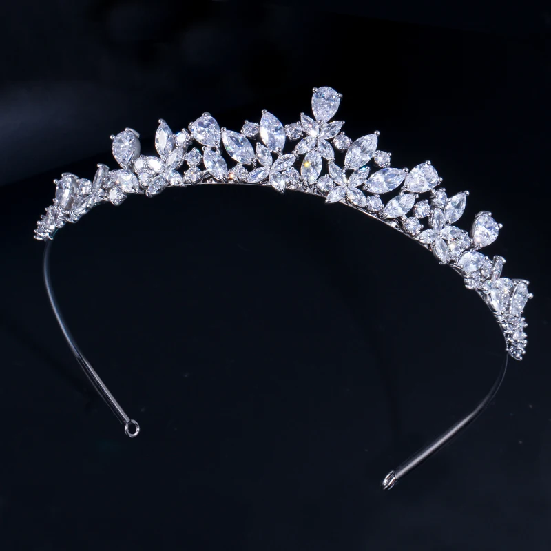 CWWZircons Hochwertige Zirkonia Romantische Braut-Blumen-Tiara Krone Hochzeit Brautjungfern Haaraccessoires Schmuck Großhandel FS0001 – Detail 4
