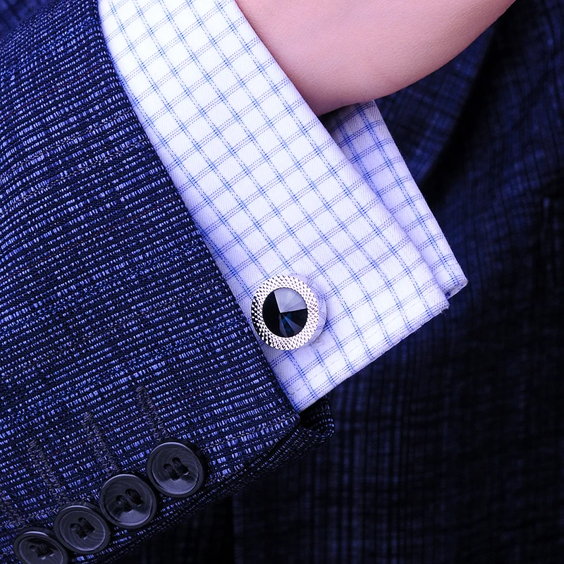 KFLK Jewelry Round French shirt cufflink for mens Brand Blue Crystal Cuff link Luxury Wedding Button High Quality guests