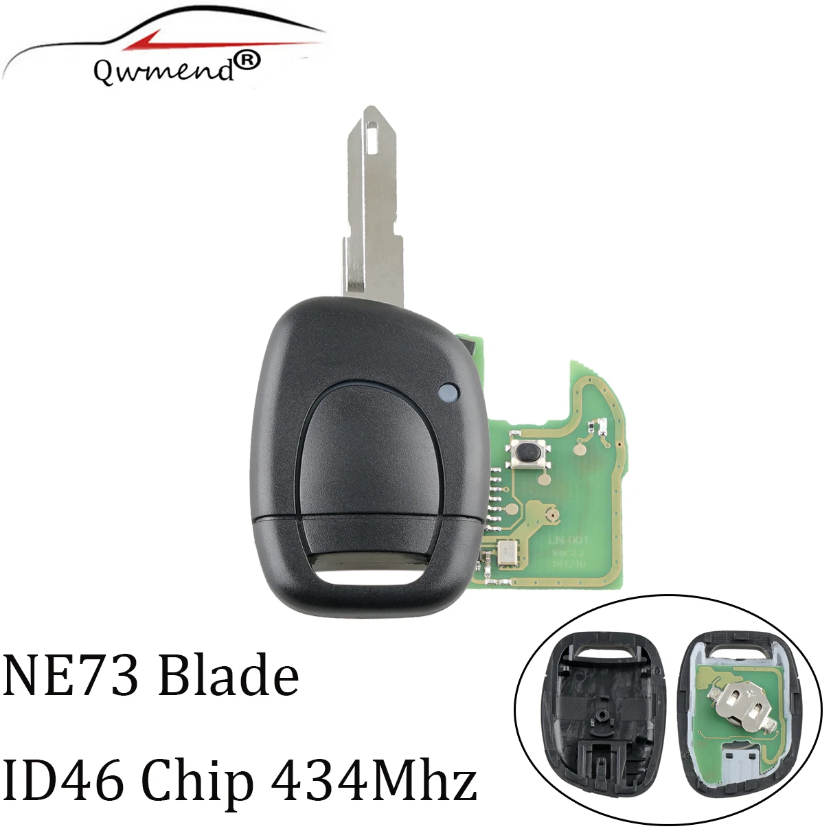 

1 Button 433Mhz Remote key For Renault Twingo Clio Master KANGO Transponder Chip PCF7946 NE73 Blade