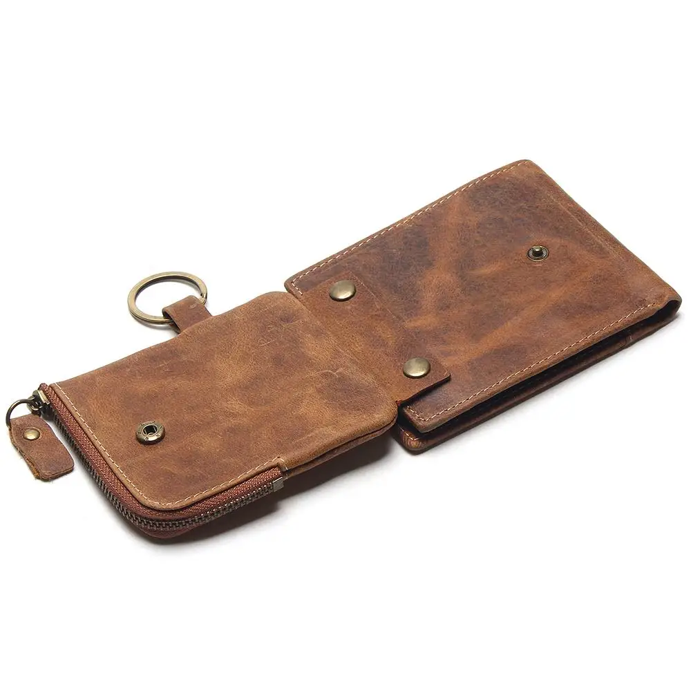 2021 Vintage Genuine Leather Men Wallets Removable Card ID Holders With Key Chain Short Bifold Male Organizer Walets Coin Bag