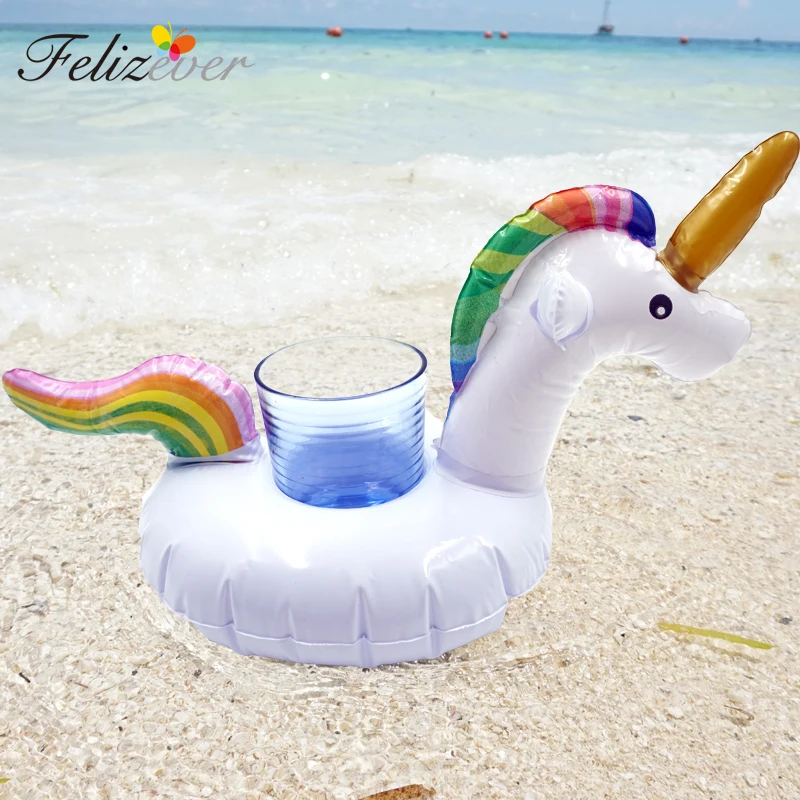 2PCS Mini Inflatable Unicorn Floating Cup Holder Swimming Pool Drink Holders Pool Party Beverage Holder Kids Party Decoration