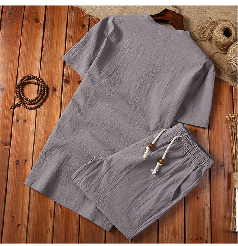 (Shirt + shorts) 2024 summer men shirt Man Cotton and linen shirts Short sleeve men\'s fashion casual shirts men size M to 5XL