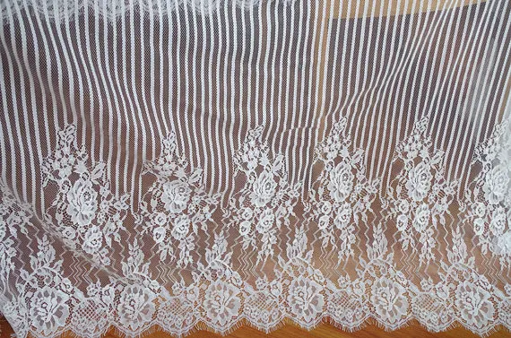 3 Yards Off White Chantilly Lace Fabric With Scalloped Edge