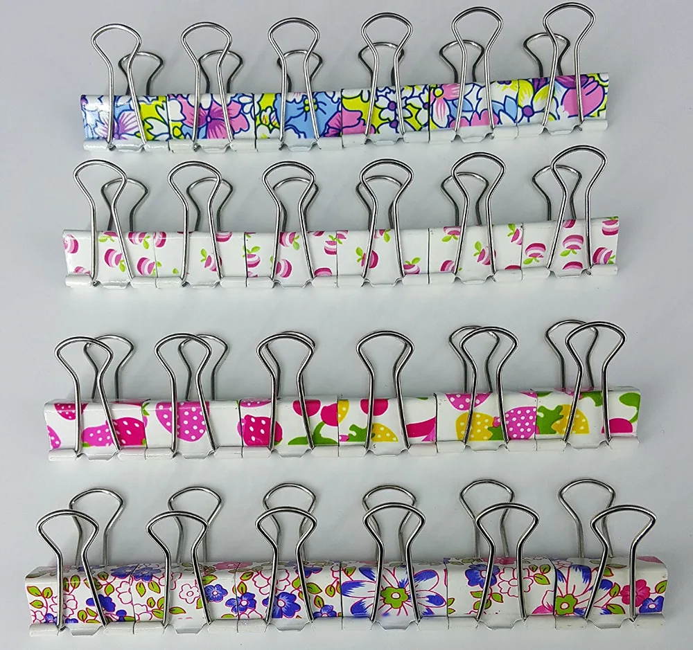 Cute Printing Pattern Metal Binder Clips/Paper Clips/Clamps,25mm(1 Inch),Pack of 24