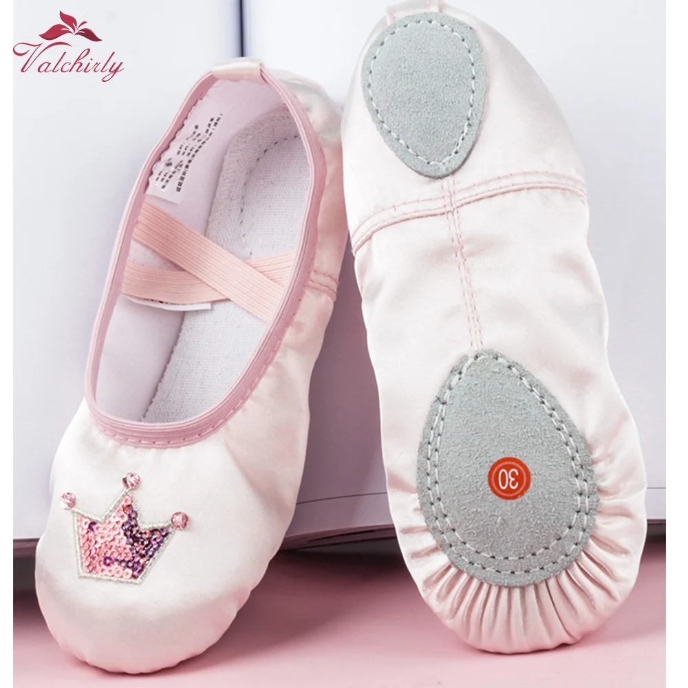 Satin Ballet Shoes Dance Flat Ballet Shoes with Sequins for girls Crown Butterfly Decoration Good Quality