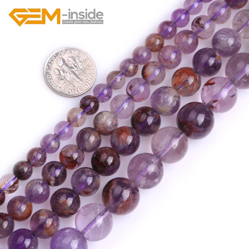 

Natural Amethysts Ghost Quartzs Stone Round Semi Precious 6/8/10/12mm Loose Beads for Jewelry Making 15" Strand Wholesale