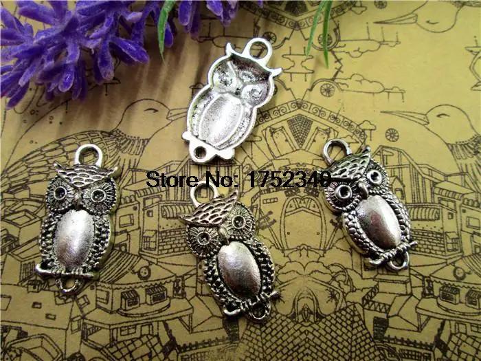 15pcs--owlcharms, Antique Tibetan silver owl Charm Pendant connector 26x16mm