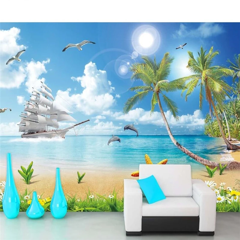 wellyu обои   custom wallpaper Sea view love sea coconut tree landscape picture Maldives TV backdrop wall papier peint behang