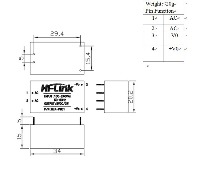 Minimódulo de fuente de alimentación para hogar inteligente, AC-DC de 220V a 5V, 600Ma, IOT, envío gratis, lote de 2 HLK-PM01.