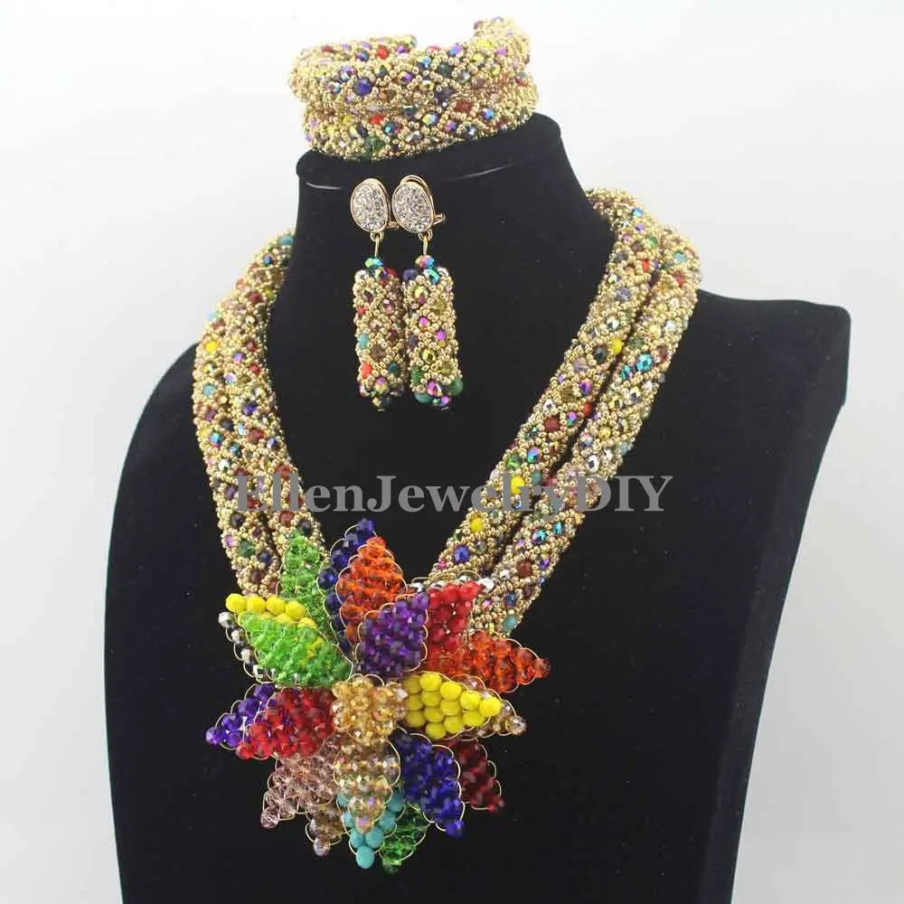 african beads jewelry sets Necklace Set Handmade Flower Pendant Nigerian Wedding bridal beads Jewelry Set Free Shipping W13281