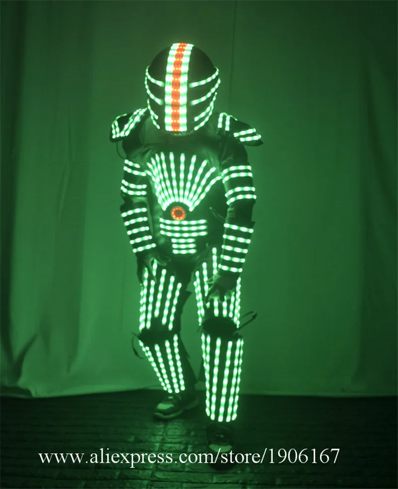 Colorful RGB Led Luminous Dance Costumes Clothes Led Growing Flashing Stage Performance Tron Robot Men Suits With Led Helmet