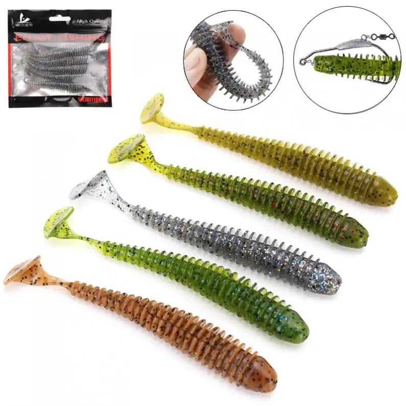 

5pcs/lot Soft Fishing Bait Worm Grubs T Tail Wobblers Fishing Lure 12cm 8.5g Jigging Bait with Hook Slot