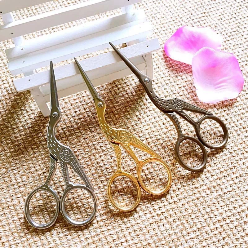 Golden/Bronze/Silver Sewing Scissors for Needlework Heron Egret Shaped Scissors Steel Vintage Tailor Fabric Scissors 9cm CP0368