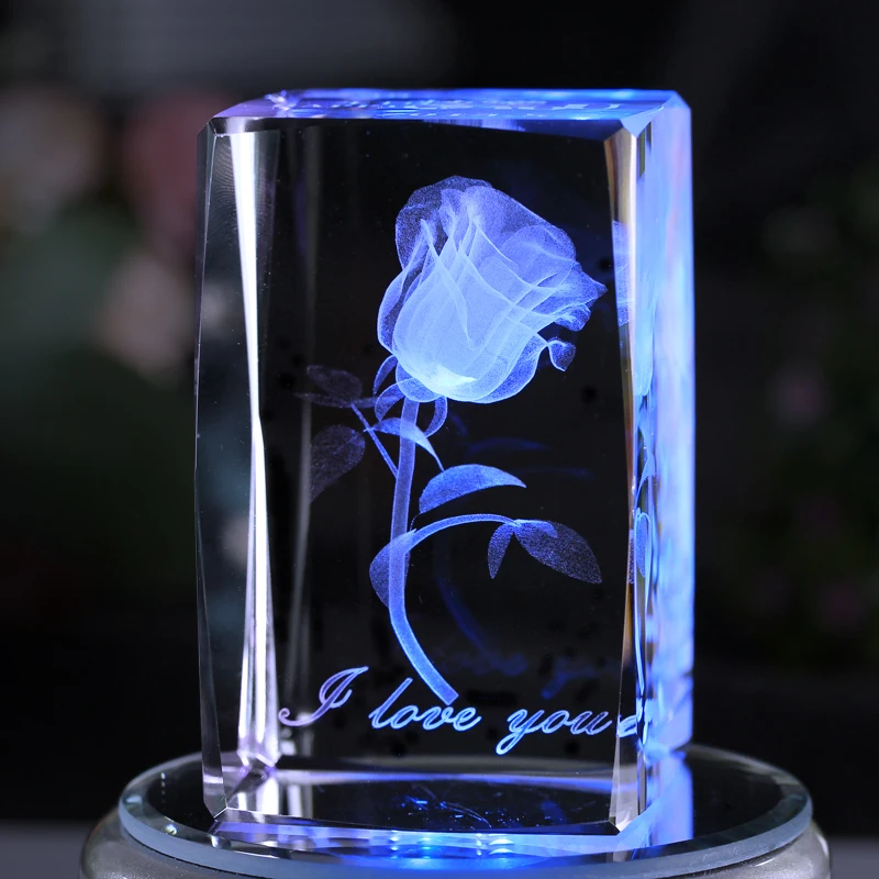 Crystal rose luminous carving ornaments creative wedding anniversary gift to send his girlfriend wife custom gift