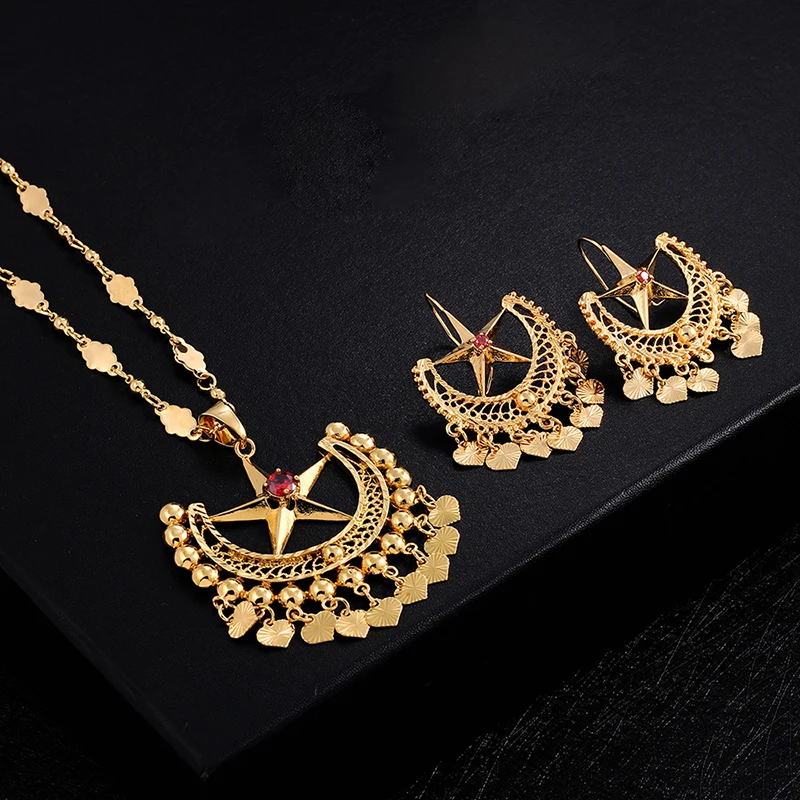 Ethlyn 2018 Gold Color Beautiful Ethnic Wedding Luxury Jewelry Sets for Women Accessories Lock Star Big Necklace/Drop Earrings