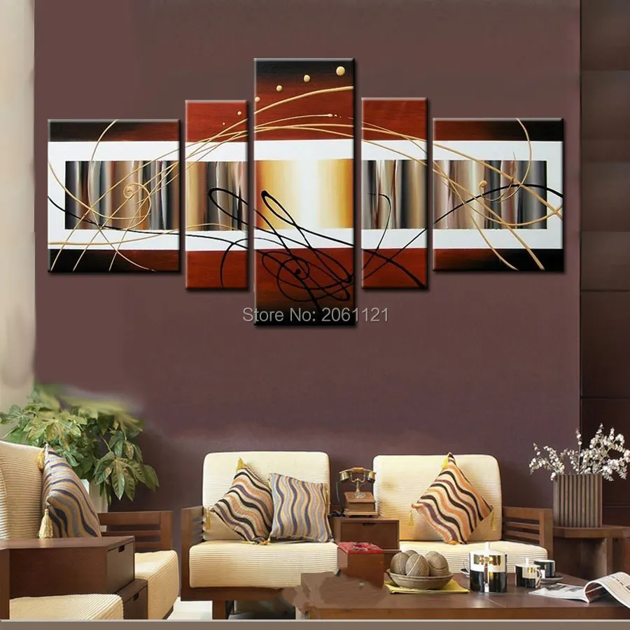 

Handpainted 5 pieces modern abstract wall art oil painting on canvas large brown picture for living room as unique gift