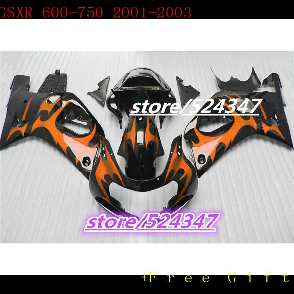 

Nn-Nn-Market hot sales manufacturers GSXR600 750 01 02 03 GSXR600 750 smooth ink black motorcycle fairing of orange flames