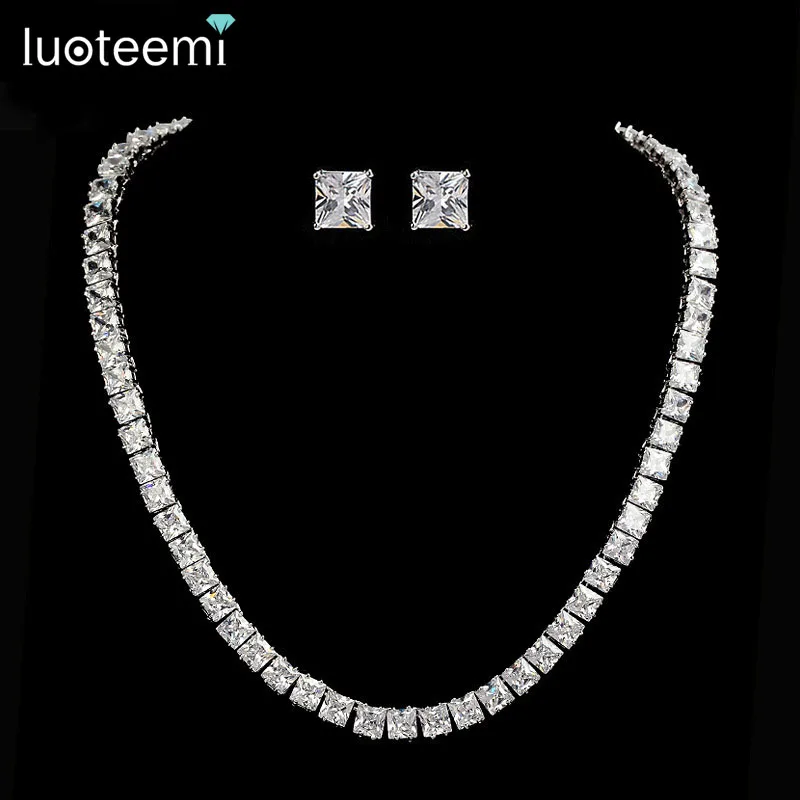 luoteemi moda aaa zircon colar brincos para mulheres conjunto de joias de casamento festa cz colar e brincos estilo nupcial 01