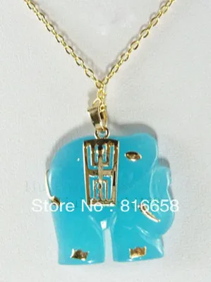 

Sky-Blue Jade 18KGP Elephant pendant & Necklace