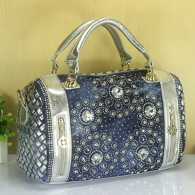 Kobieta Denim torebki torby Vintage Rhinestone torby na ramię damskie małe torby jean Bolsas Femininas dla kobiet