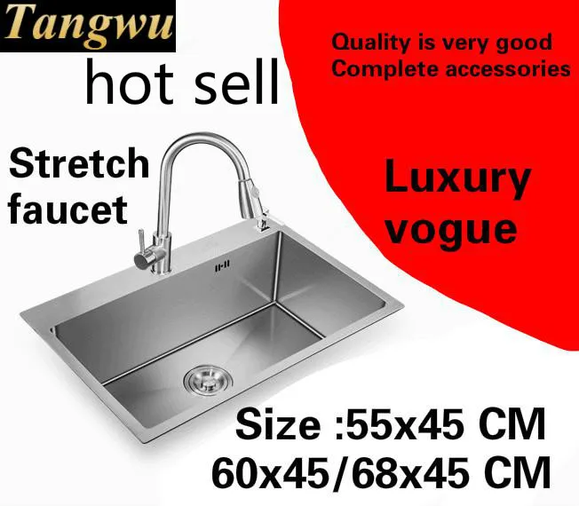 

Free shipping Apartment kitchen manual sink single trough vogue stretch faucet 304 stainless steel hot sell 55x45/60x45/68x45 CM