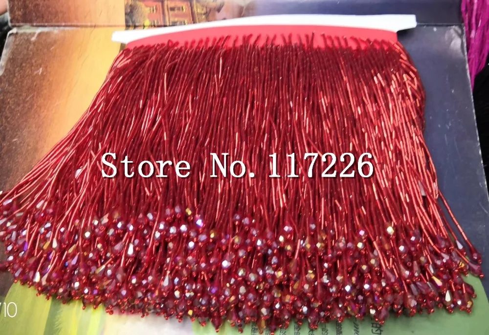 

5yards hot red tube beads tassel fringe 15cm width for decoration dress/fashion designer