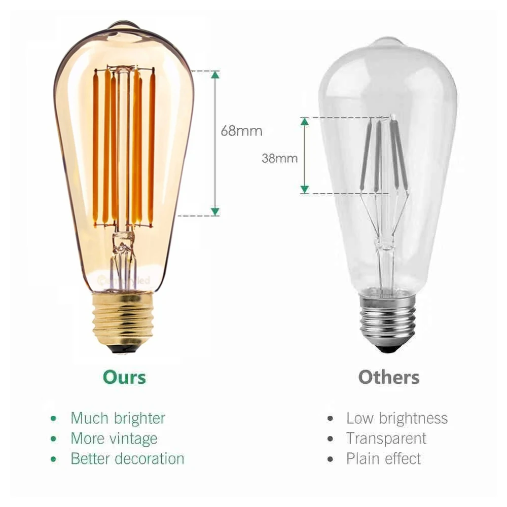 ST64 6W E27 LED Bulbs 220V Dimmable Long Filament Lamp Vintage Edison Golden led Light Replace 60W Incandescent Home Decor