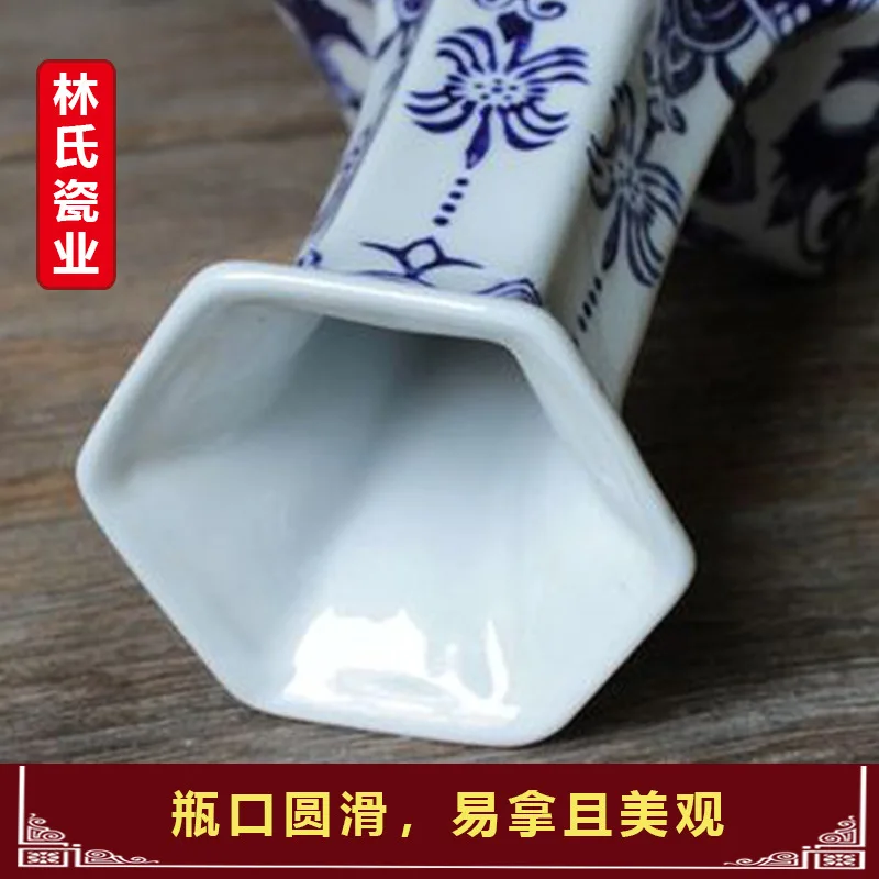 nordic decoration homeJingdezhen Ceramics Chinese Blue and White Classical Pattern Six-sided Arrangement Vase Flower Art Flowe