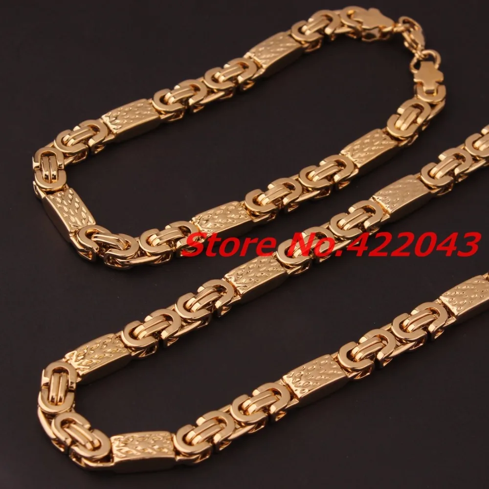 6mm Width Fashion Jewelry 316L Stainless Steel Gold color Byzantine Box Chain Mens Womens 22\