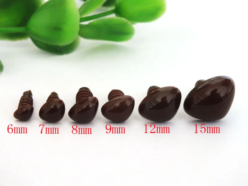 Free Shipping!! 60pcs 6mm/7mm/8mm/9mm/12mm/15mm safety animal nose in brownplastic for doll/Come With Washers Each size --10pcs