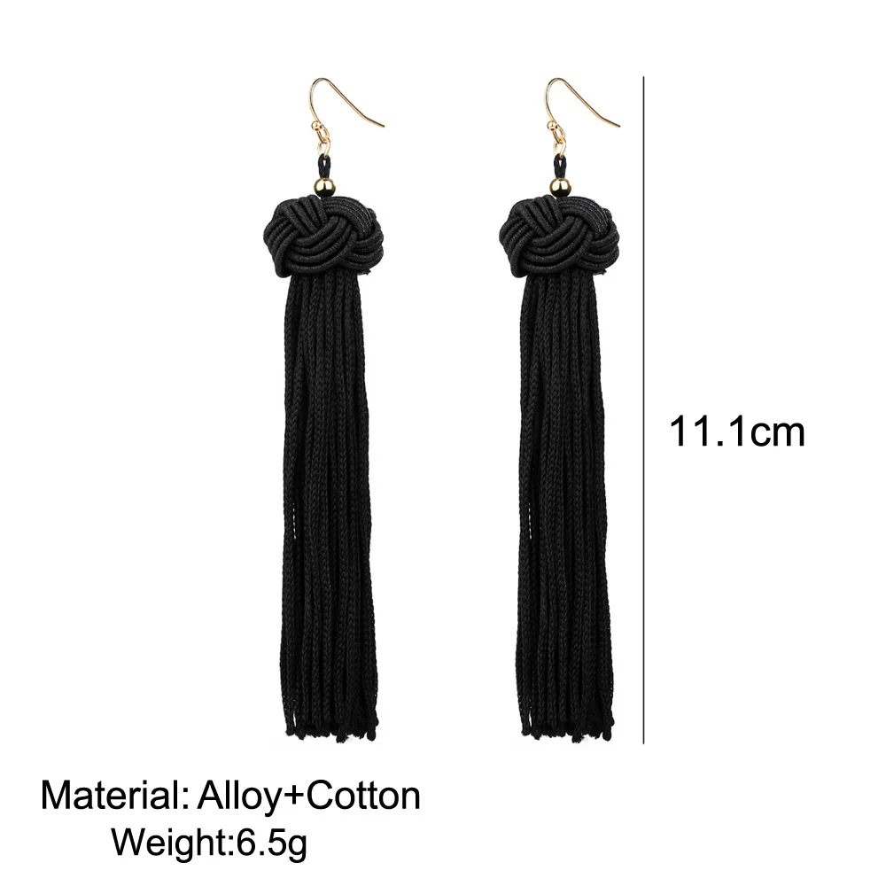 Boho Ethnic Tassel Dangle Earrings For Women Black Red Yellow Green Pink Long Cotton Drop Ear Hook Statement Jewelry