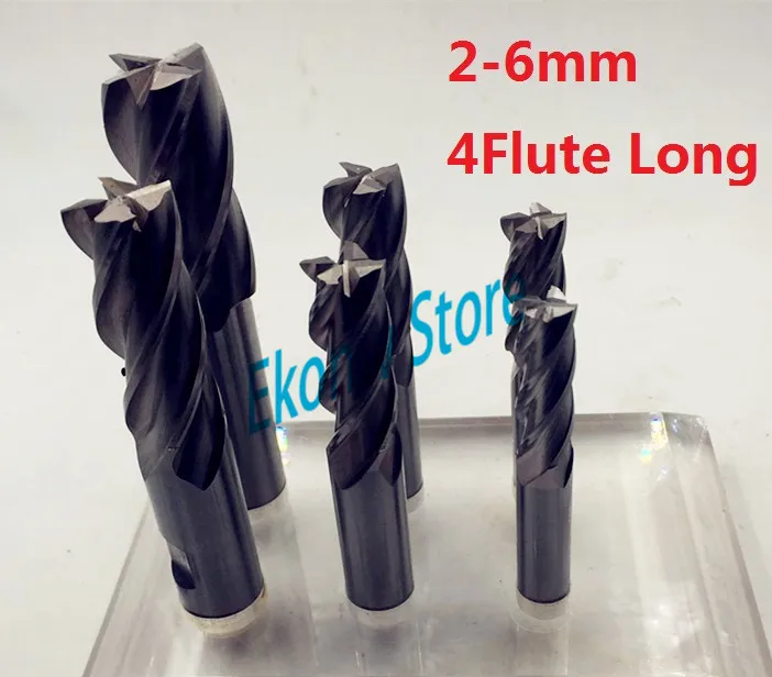 10pcs 2mm 3mm 4mm 5mm 6mm Extended lengthening Long four Four 4 Flute HSS End Mill Cutter CNC Bit Milling Cutter Extra Long