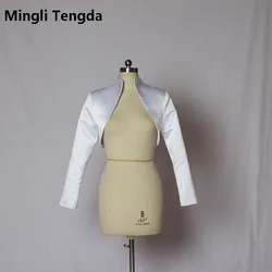 Mingli Tengda  Custom Made Bridal Satin Jacket Wrap Wedding Fashion Collar Shrug Long Sleeves Bolero Jacket Women