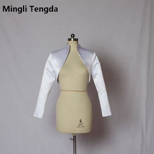 Mingli Tengda chaqueta de satén nupcial hecha a medida abrigo boda moda cuello encogimiento de hombros manga larga Bolero chaqueta mujer