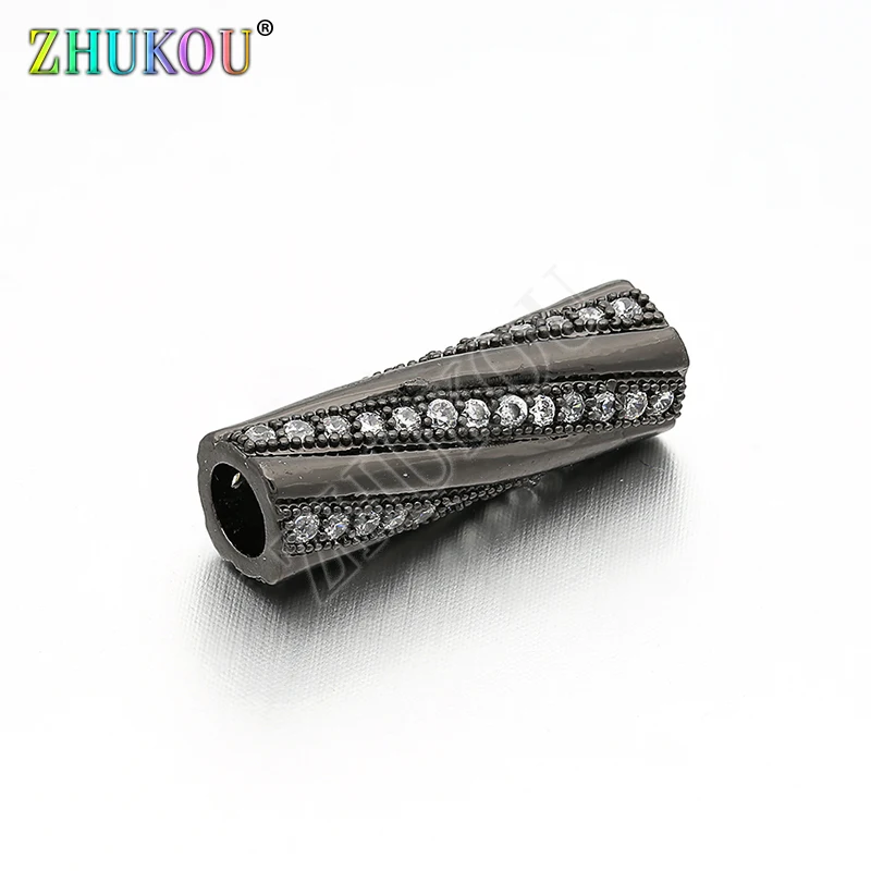 6*19mm Supplies for Brass Cubic Zirconia Long Tube Spacer Beads DIY Jewelry Bracelet Necklace Making, Hole: 3.5mm, Model: VZ58