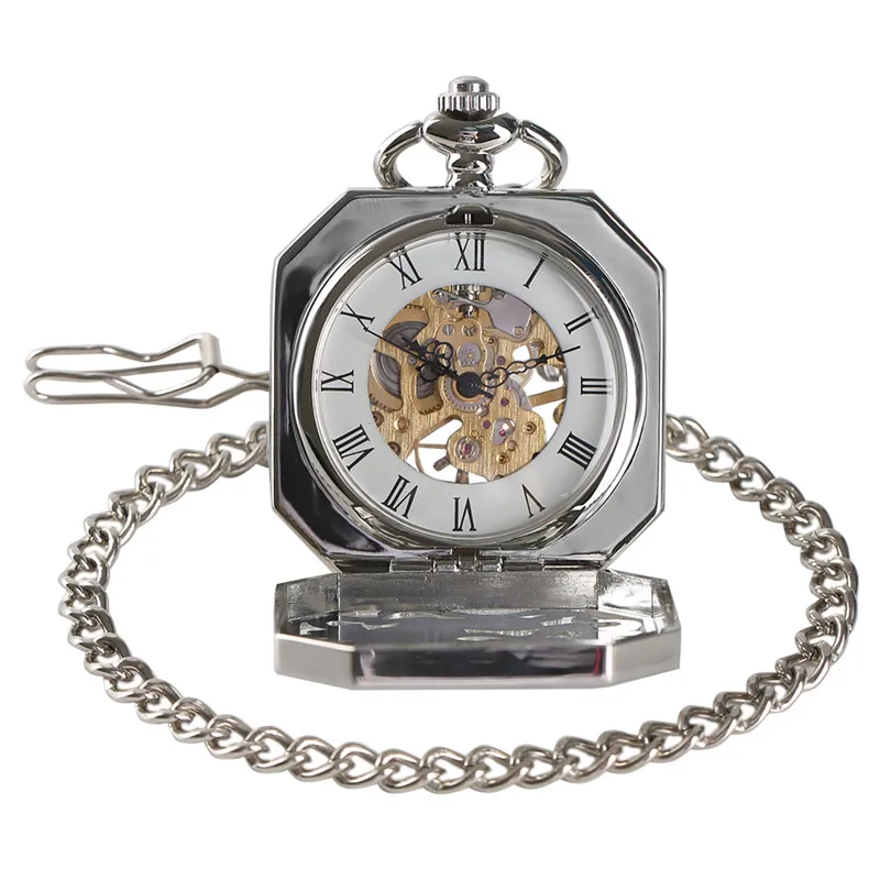 Reloj de bolsillo con colgante de tigre de plata para hombre, cronógrafo mecánico de acero inoxidable, a la moda, hueco, a mano, 2017