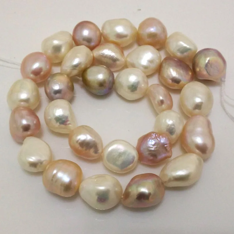 16 inches 12-15mm HIgh Luster Natural Multicolor Baroque Pearls Loose Strand