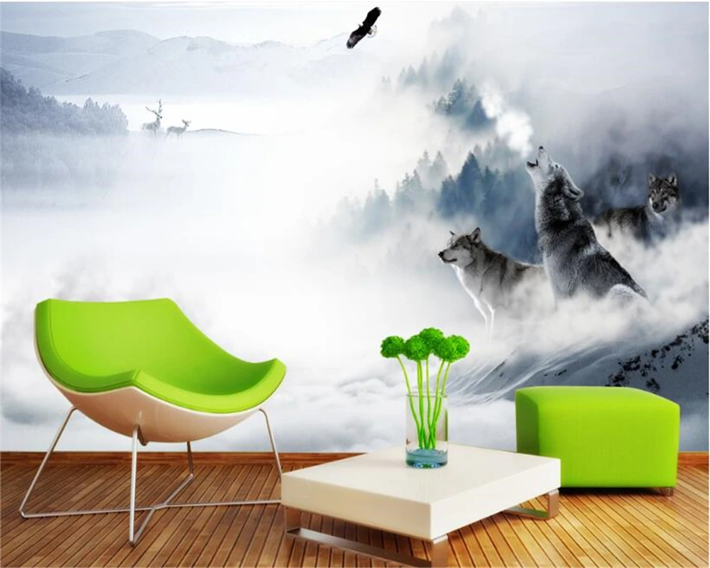 

beibehang High fashion personality silk cloth wallpaper wolf snow elk TV bedroom background wall papel de parede 3d wallpaper