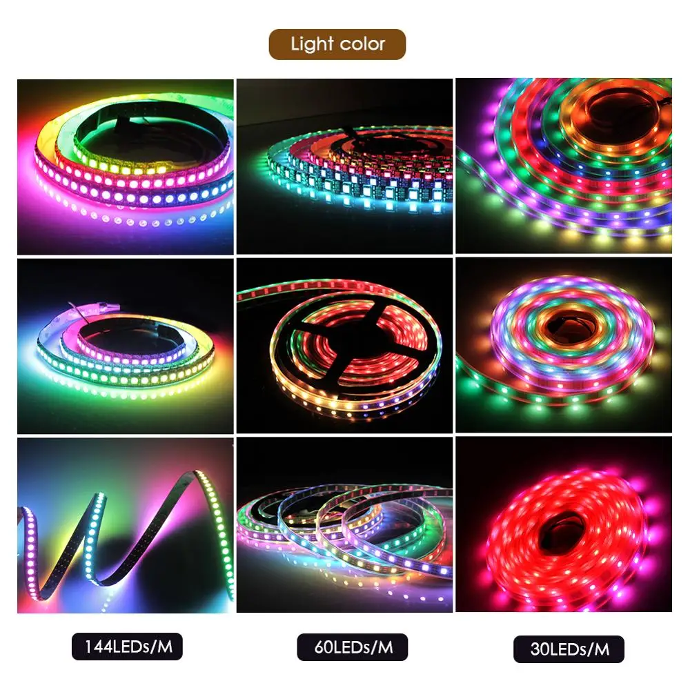 WS2812B LED Strip DC 5V Black White PCB Smart Addressable Pixel WS2812 IC 30/60/144 LEDs 17Key Bar RGB 50CM 1M 2M 3M 4M 5M