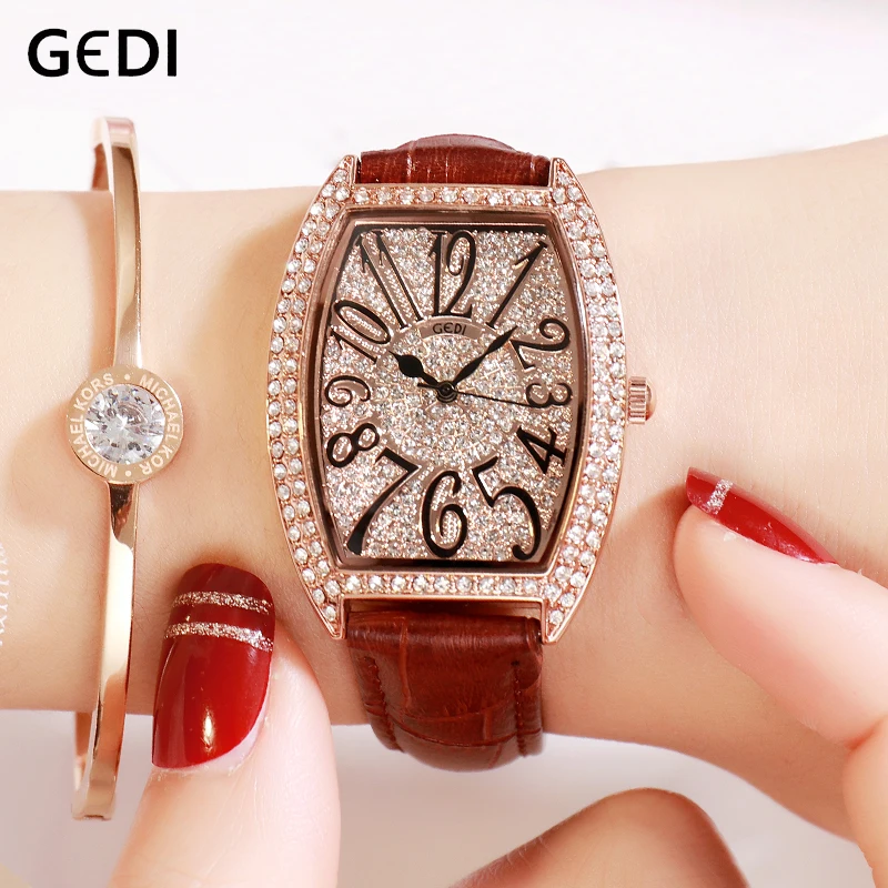 

GEDI 2019 Luxury Brand Lady Crystal Watch Women Dress Watch Fashion Rose Gold Quartz Watches Female Stainless Steel Wristwatches