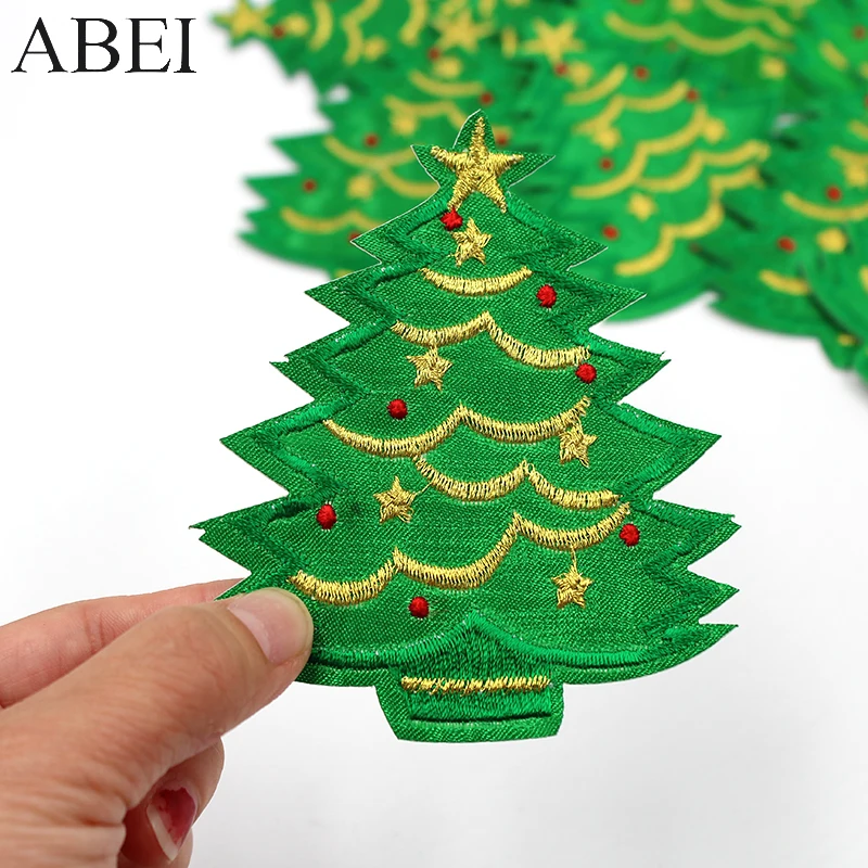 10pcs/lot Iron On Christmas Tree Stickers Sew Clothes Jeans Patches Diy Coats Appliques Handmade Patchwork Badge Accessories