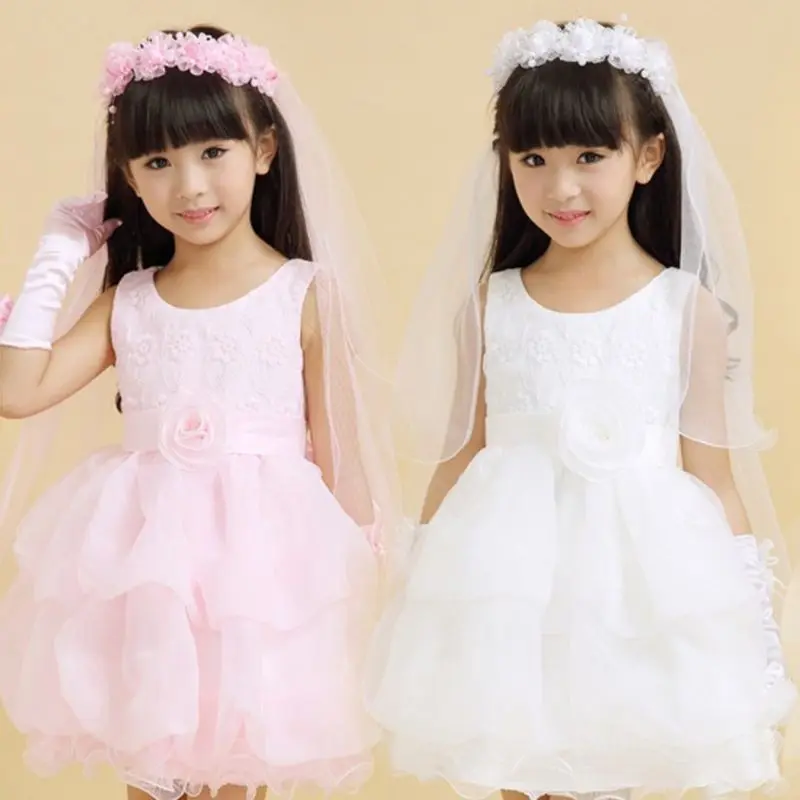 Children Little Princess Hairband Double Layers Tulle Bridal Veils Flowers Garland Ruffles Floral Lace Wedding Party Wreath