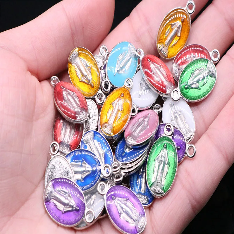 Religious Miniature Blue Mary Catholic Gift Virgin Mary Sacred Heart Charm Trophy Holy Medal 100pcs