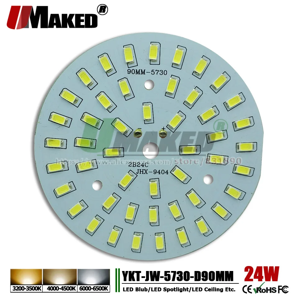 

UMAKED 24W 90mm SMD 5730 LED PCB Bulb Lamp Spotlight DIY LED Source Install Light Chips Aluminum Lamp plate Warm/Natural/White