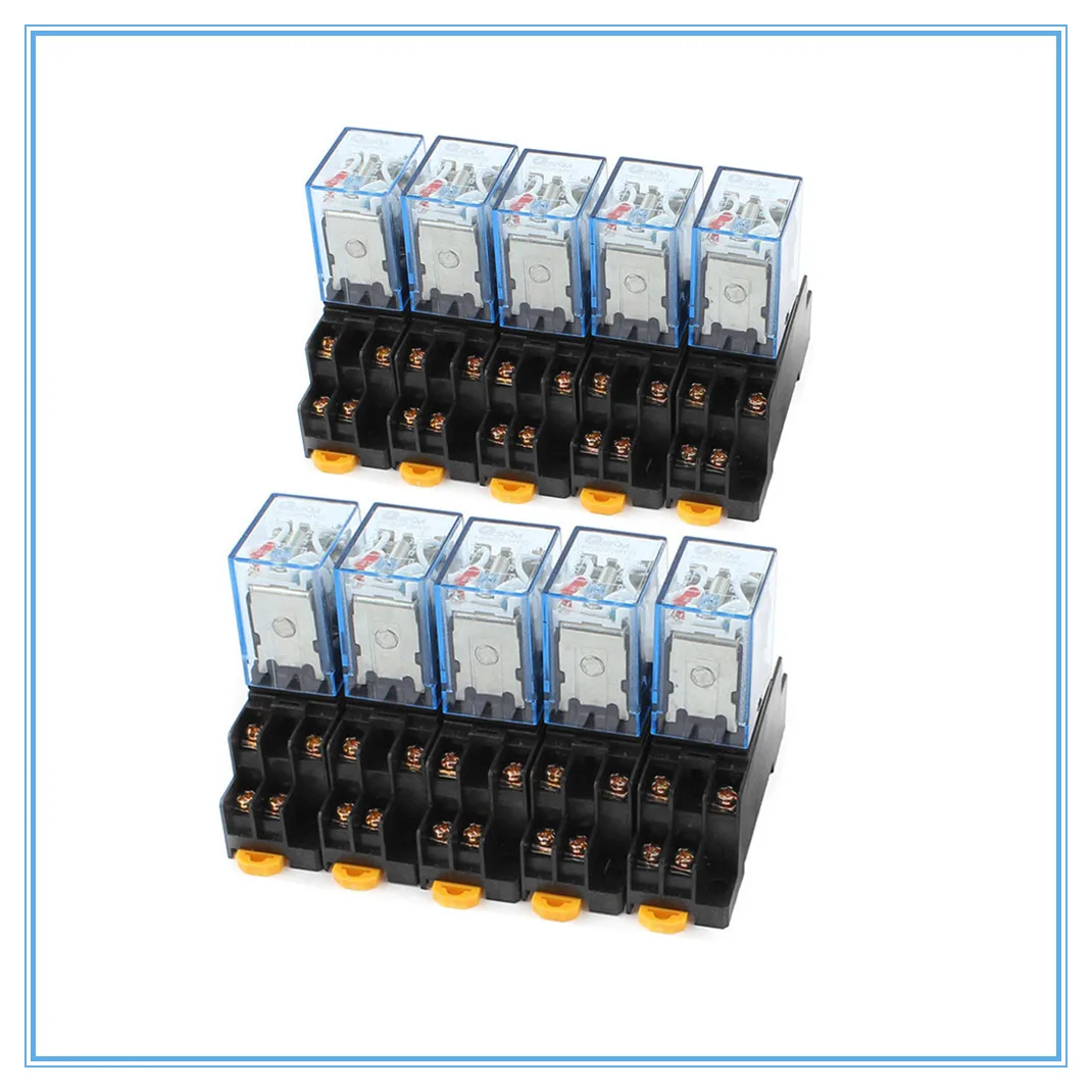 10set MY4NJ DC 12V Coil 4NO 4NC Green LED Indicator Power Relay DIN Rail 14 Pin Base