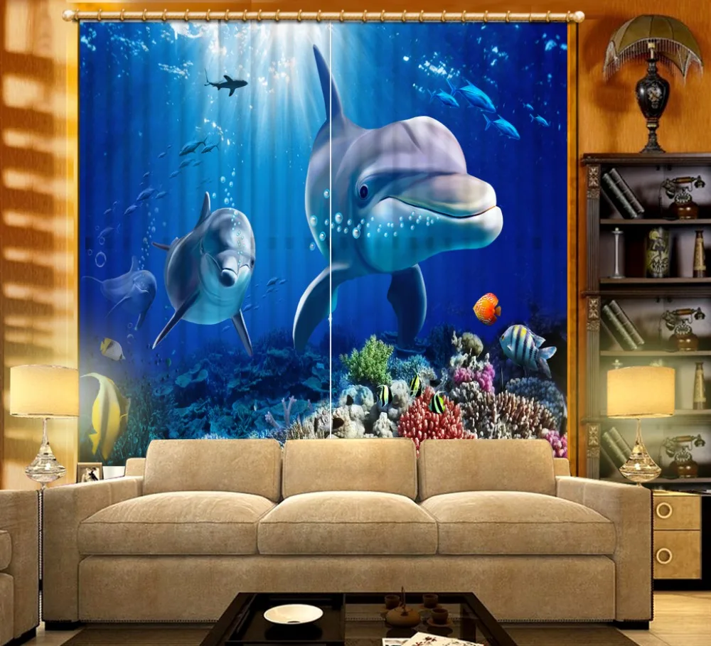 

modern curtains for living room Drapes Cortinas Dolphin Coral Underwater World beautiful window curtains